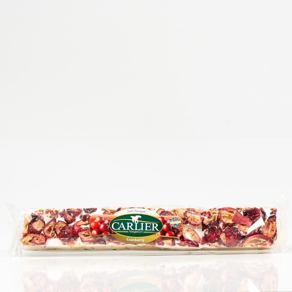 Carlier luxe Nougat Cranberry reep, 100 gram